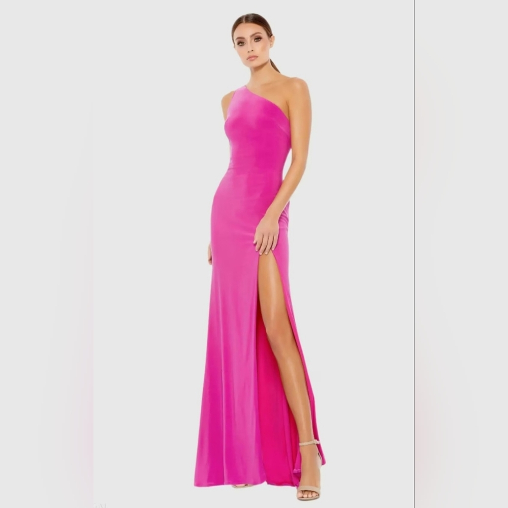Mac Duggal Candy Pink One Shoulder Drape Back Gown, Size 8